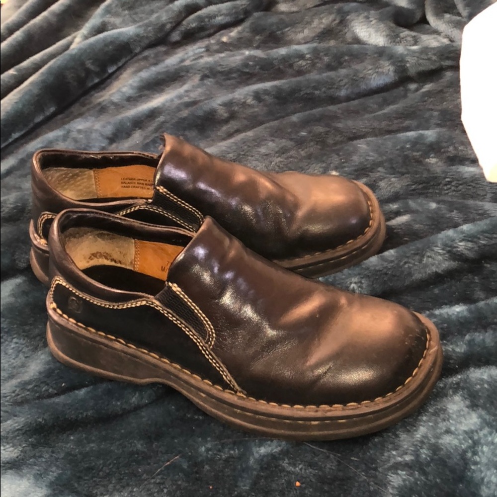 Born black leather slip on casual shoes size 38.5